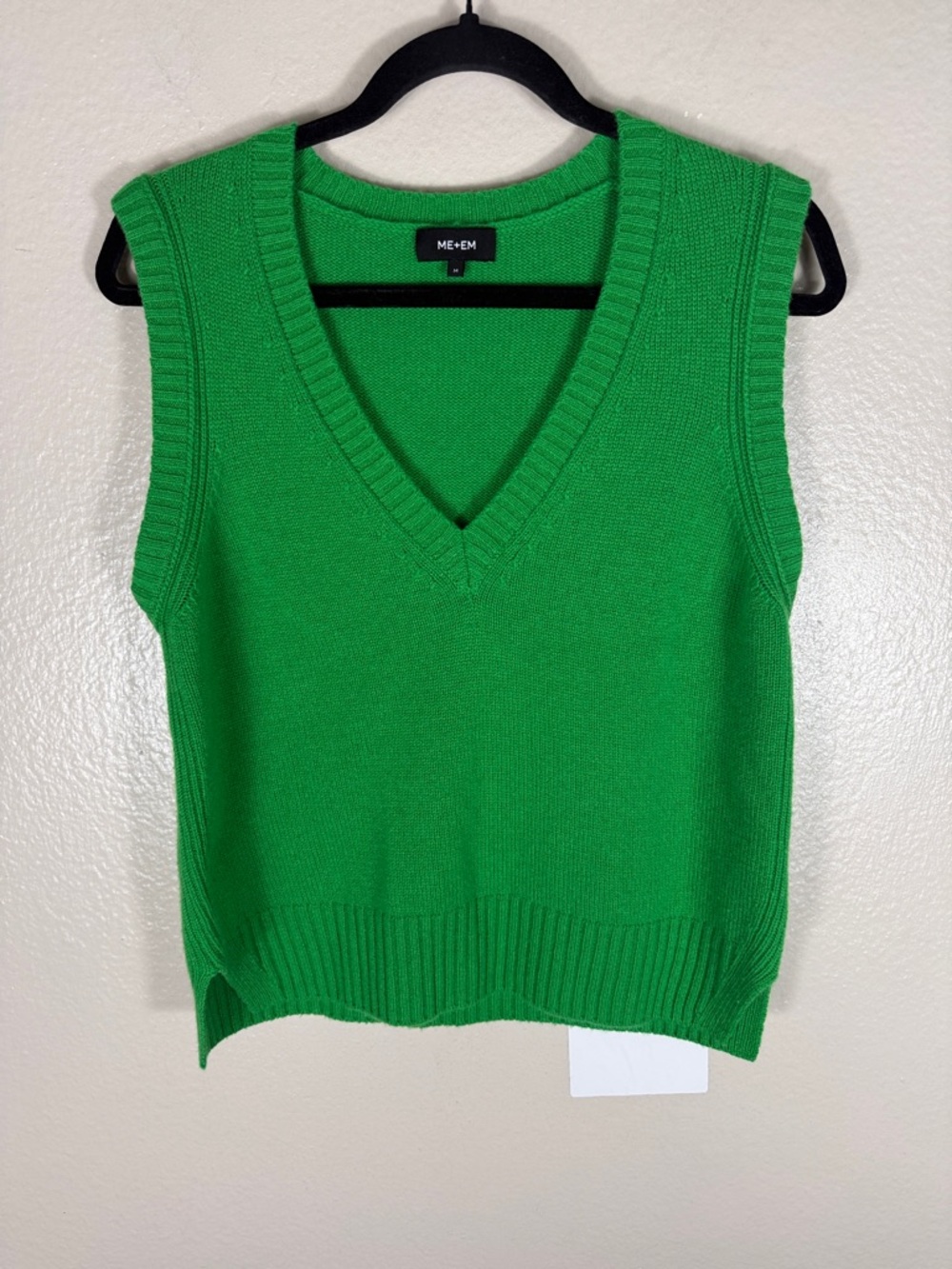 ME+EM Cashmere V Neck Rib Trim Vest Island Green - Picture 3 of 6